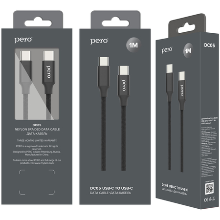 Кабель PERO DC-05 Type-C to Type-C, 3А, 60W, 1м, Black, изображение 3 - GOODMi