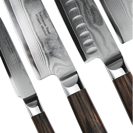 Набор ножей из дамасской стали Huo Hou Set of 5 Damascus Knife Sets (4 ножа + подставка) (HU0073), изображение 5 - GOODMi