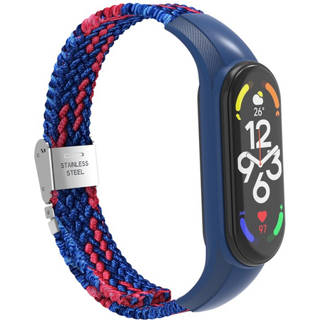 Текстильный ремешок для Xiaomi для Mi Band 7 замок металл (blue red), Основной цвет: Синий, изображение 4 - GOODMi