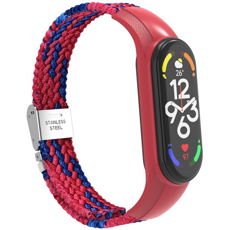 Текстильный ремешок для Xiaomi для Mi Band 7 замок металл (red blue), Основной цвет: Красный, изображение 5 - GOODMi