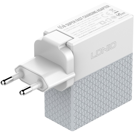 Зарядное устройство LDNIO A2620C 65W PD + QC3.0 + кабель Type-C White, изображение 3 - GOODMi