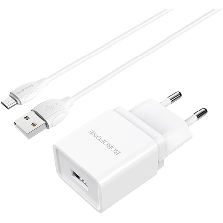 Сетевое зарядное устройство Borofone BA19A (1A) + кабель MicroUsb White, изображение 2 - GOODMi