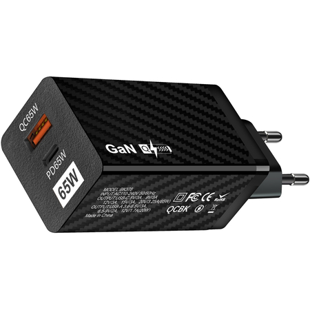 Зарядное устройство GaN 65W USB + Type-C EU Black, Цвет: Черный, изображение 3 - GOODMi