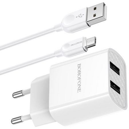 Сетевое зарядное устройство Borofone BA53A 2USB (2.1A) + кабель Micro Белый, изображение 2 - GOODMi