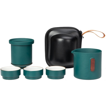 Дорожный чайный сервиз Pingzhe Tea Separation Ceramic Quick Cup (1 заварник 3 чашки) голубой, изображение 2 - GOODMi