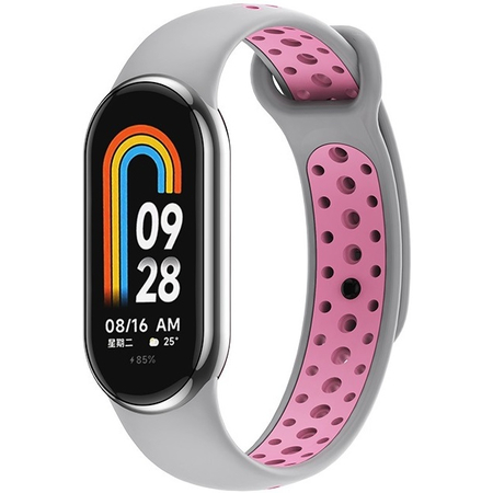 Ремешок силиконовый Nike Sport для Xiaomi Mi Band 8 серый/розовый - GOODMi