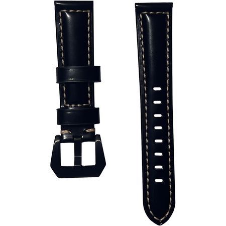 Ремешок кожаный Genuine Leather 22mm Черный глянец - GOODMi