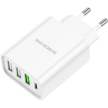 Сетевое зарядное устройство Borofone BA79A (PD20W+3USB 3.0A/QC3.0/18W) + кабель Type-C to Type-C Белый, изображение 2 - GOODMi