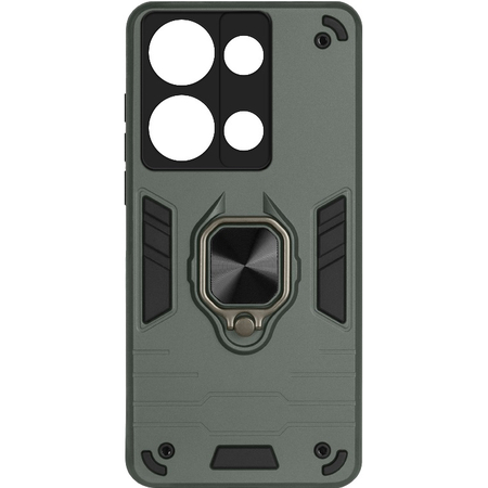 Противоударный чехол с металлической пластиной для магнитного держателя и кольцом для Poco M6 Pro (4G)/Xiaomi Redmi Note 13 Pro (4G) Dark Green, Основной цвет: Зеленый - GOODMi