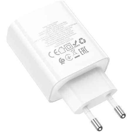 Сетевое зарядное устройство Borofone BA79A (PD20W+3USB 3.0A/QC3.0/18W) + кабель Type-C to Type-C Белый, изображение 5 - GOODMi