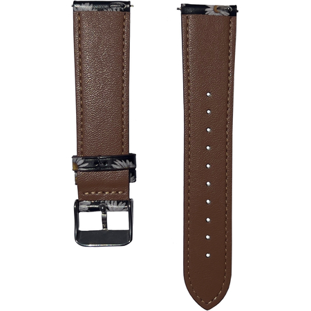 Ремешок кожаный 20mm строчка Черный с ромашками, изображение 2 - GOODMi