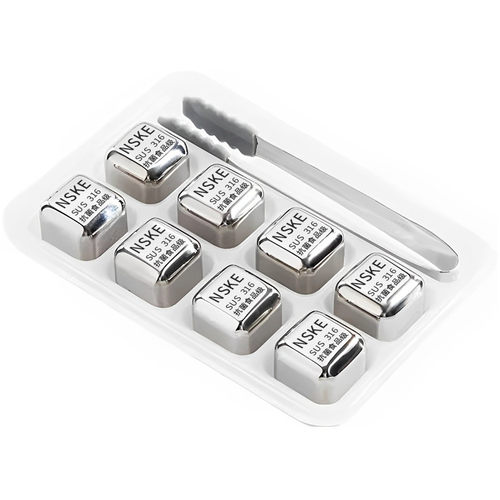 Камни для виски из нержавеющей стали NSKE Steel Ice SUS316 (8шт + щипцы) - GOODMi