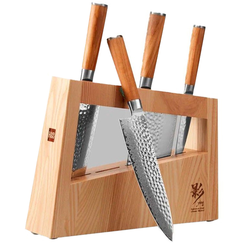 Набор ножей из дамасской стали HuoHou Damascus Kitchen KnifeSet (4 ножа + подставка) (HU0257) - GOODMi