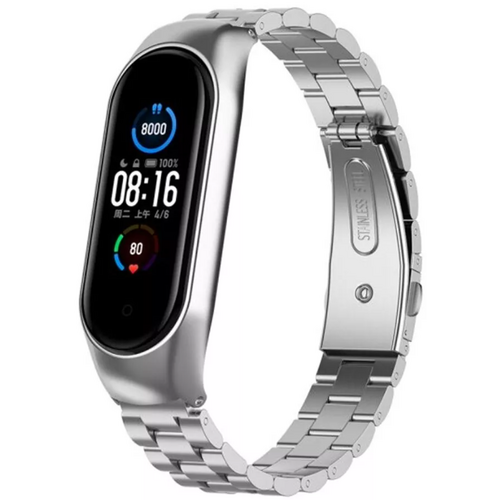 Стальной браслет для Xiaomi Mi band 5/6 серебряный - GOODMi