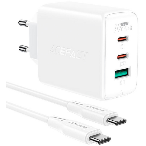 Сетевой адаптер ACEFAST A13 PD 65W 3USB + кабель Type-C/Type-C White, Цвет: Белый - GOODMi