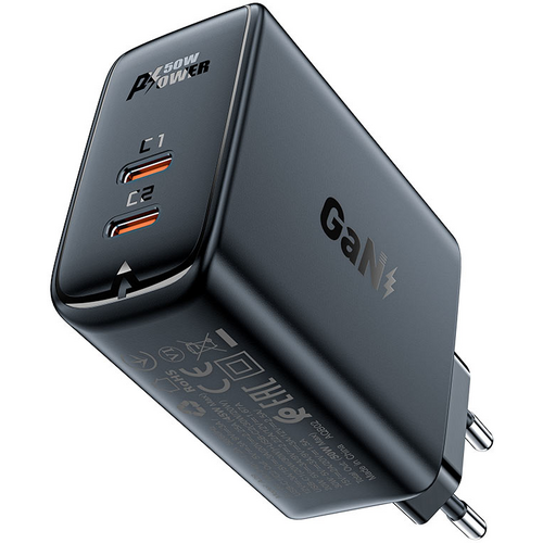 Сетевой адаптер ACEFAST A29 PD 50W 2xUSB-C Black, Цвет: Черный - GOODMi