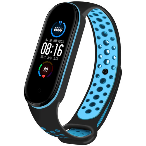 Ремешок силиконовый Nike Sport для Xiaomi Mi Band 7 Черный/Синий - GOODMi