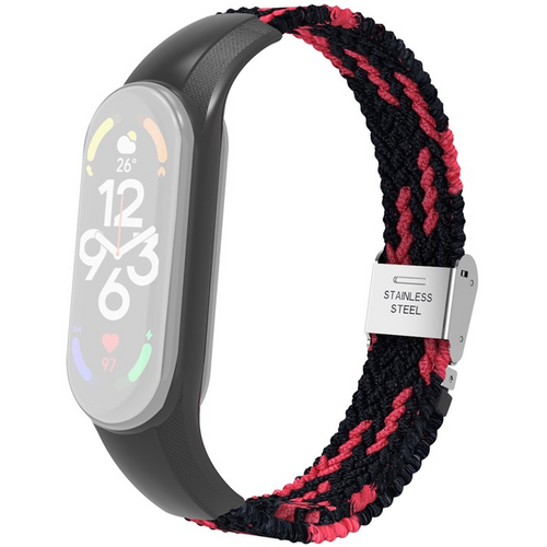 Текстильный ремешок для Xiaomi для Mi Band 7 замок металл (black red), Основной цвет: Черный, изображение 3 - GOODMi
