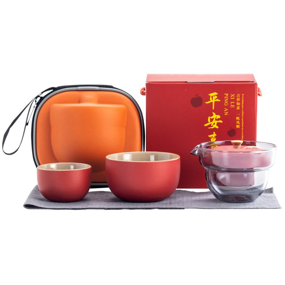 Дорожный чайный сервиз Pingzhe Tea Separation Ceramic Quick Cup красный - GOODMi