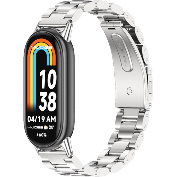 Стальной браслет три звена Mijobs Xiaomi Band 8 Серебряный, Основной цвет: Серебристый - GOODMi