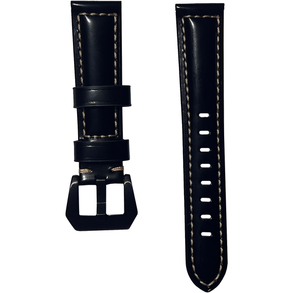 Ремешок кожаный Genuine Leather 22mm Черный глянец - GOODMi