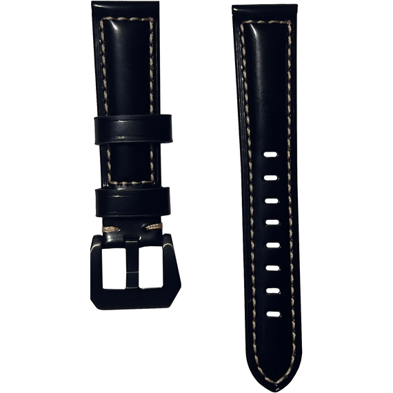 Ремешок кожаный Genuine Leather 20mm Черный глянец - GOODMi